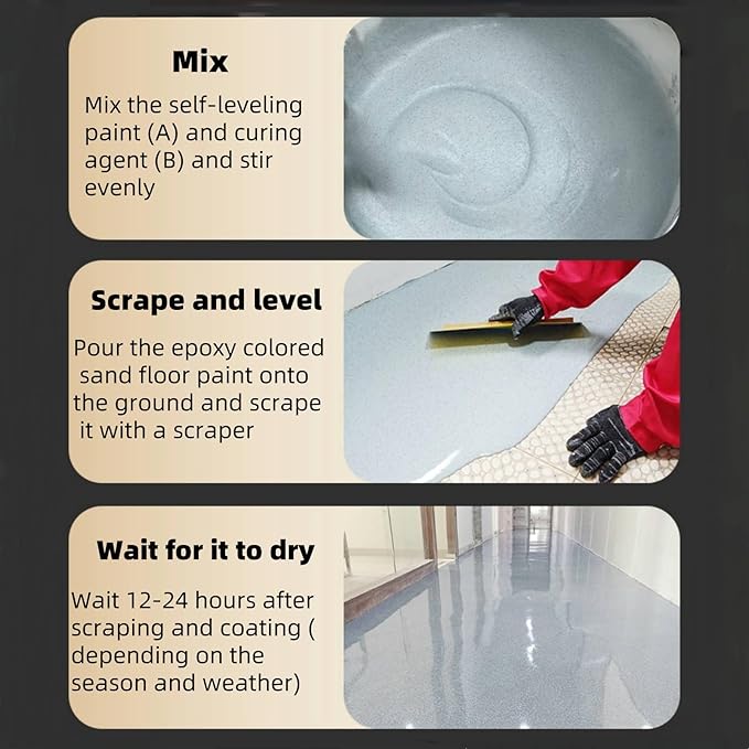 Epoxy Colored Sand Floor Paint, Epoxy Floor Paint High Gloss Marble Effect Coating for Indoor and Outdoor, Wear-resistant and non-slip Self-leveling Coating White 176OZ(5KG)