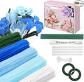 500 Pcs Pipe Cleaners Craft，5 Colors Pipe Cleaners Bulk,Chenille Stems Flowers Craft kit for DIY Handmade Bouquet Wrapping Party Decorations whit Ribbons，Stems,Tape，Stamens, Glue Sticks (Blue)