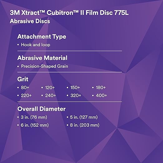 3M Xtract Cubitron II Hookit Clean Sanding Film Disc 775L, 150+, 3 in, Pack of 50 Hook and Loop Sanding Discs for Paint Preparation and Removal, General Sanding, Refining, Blending, and Featheredge