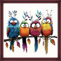Redxing Stamped Cross Stitch Kits Full Range of Embroidery Starter Kits- Needlepoint Counted Cross Stitch Kits for Beginner Adults 11CT Printed Embroidery Kit-Colorful Birds Tree Branches 18x18 inch