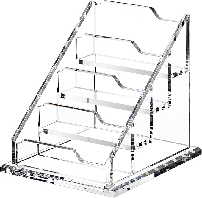 Acrylic Card Holder Clear Horizontal Business Card Organizer Stand for Desk 4 Slots 4 Tier Business Cards Stand for Women and Men,Office Desk Accessories,Organize 200 Cards-1 Pack(4Slots-H)
