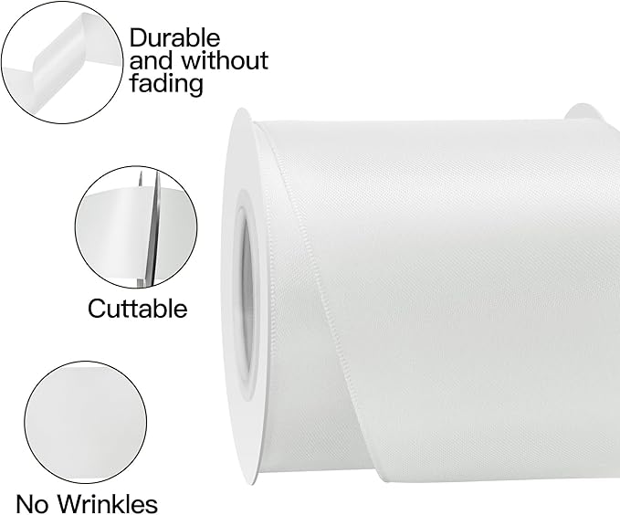 Off White Satin Ribbon 3 Inch X 15 Yards Solid Color Double Faced Ribbons Perfect for Crafts Wedding Decor Bow Making Arts Sewing and More