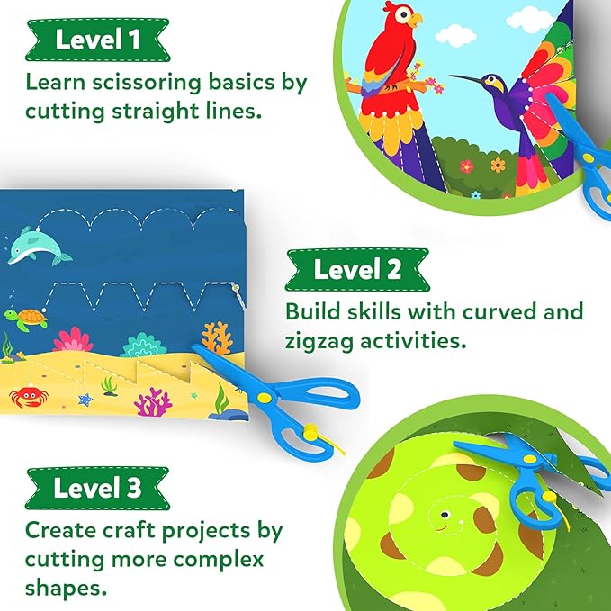 Skillmatics Scissor Skills Activity Book - Snip Snip Animals, Stocking Stuffers, 25 Fun Cutting & Creative Activities, 2 Child-Safe Scissors, Felt Craft Kit, Christmas Gift for Kids Ages 3, 4, 5, 6, 7