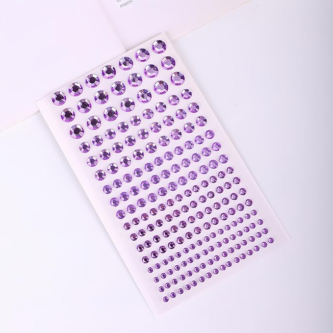 Self Adhesive Face Gems and Pearls for Makeup, Festival Jewels, Hair Gems Pearls, 3/4/5/6/8 mm Round Rhinestone Stickers for Face, Eye, Makeup, Body, Crafts 591Pcs (18_Light Purple)