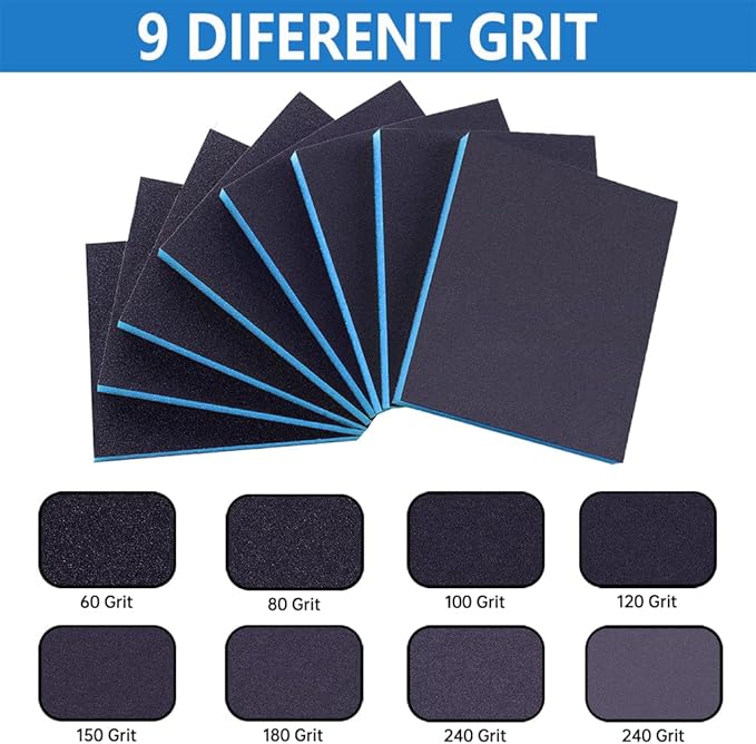 16 Pack Sanding Sponge, 60 80 100 120 150 180 240 320 Coarse Medium Fine Grits Sanding Block,Wet Dry Sandpaper Block Sandpaper Sponge for Wood Metal FurniturePaint and Drywall