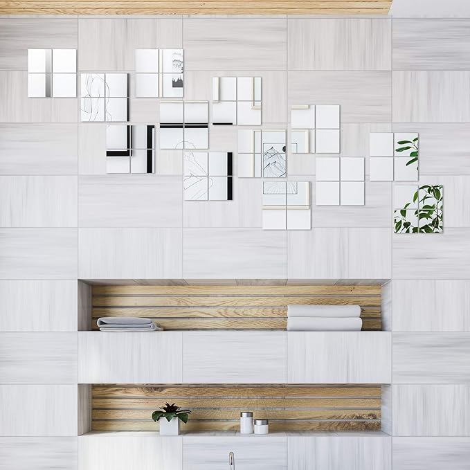 Jetec Mini Size Acrylic Square Mirror Adhesive Small Square Mirror Tiles for Crafts and DIY Projects Supplies(25 Pcs,5 Inches)