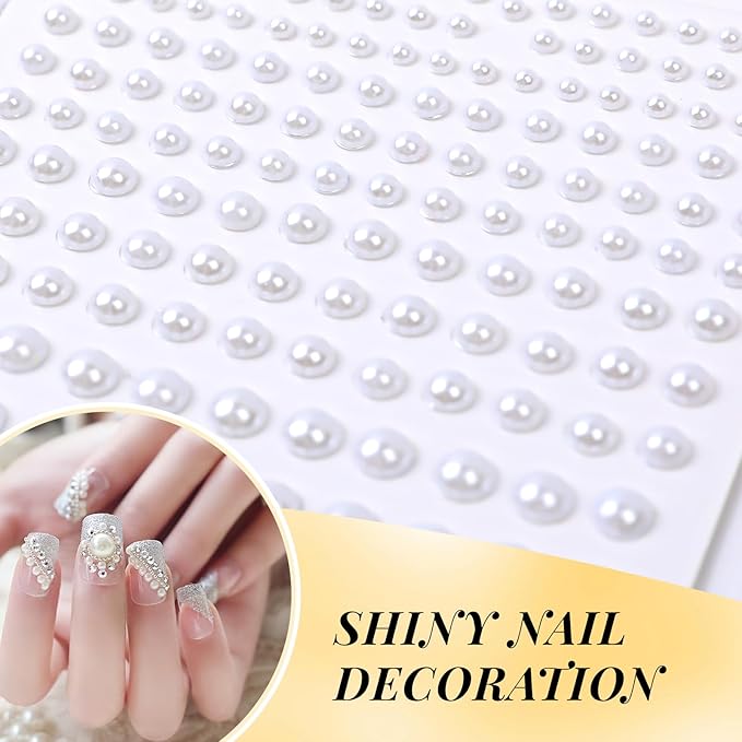 Pearl Stickers Self Adhesive Hair Pearls Gem White Jewel Sticker for Making Hair Decor Face,Body, Nail, Phone Art Craft Scrapbooking Embellishments Assorted Size 3mm/4mm/5mm/6mm (165)