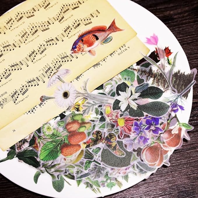 Vintage Vellum Stickers Floral Plants Elements Scrapbooking Supplies Flowers Botanic Natural Translucent Paper Self-Adhesive Junk-Journal Items (Plant World)