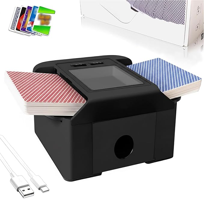 Automatic Card Shuffler 1-2 Decks with Auto & Manual Mode, Rechargeable Built-in 2000mAh Battery, Electric Playing Cards Shuffling Machine for Game Card Size Up to 2.5 x 3.6”(Black)