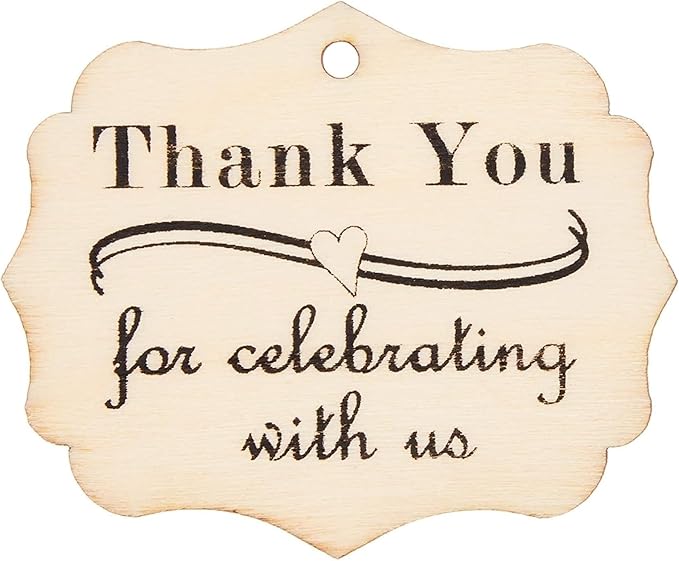 Juvale Wooden Thank You Tags - 101-Piece Set, Wood Rectangular 1.8 x 2.3 in - Wedding & Baby Shower Favor Tags with Twine - Rustic Party Favor Labels for Crafts