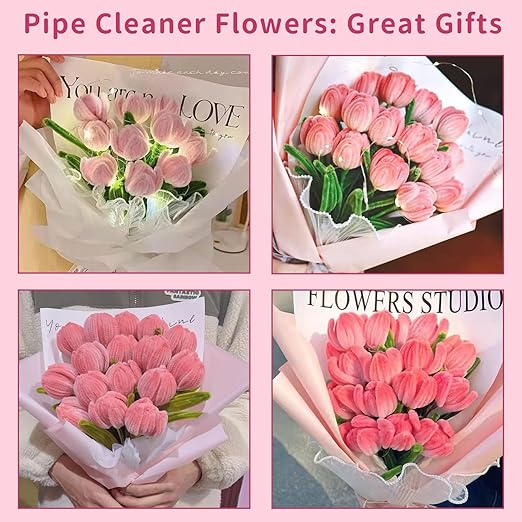 600 Pcs Pink Pipe Cleaners Craft for Flowers,Multiple Assorted Colors Pipe Cleaners Bulk, Chenille Stems for DlY Flower Making Kit.Pink Pipe Cleaners Craft Set(Pink)