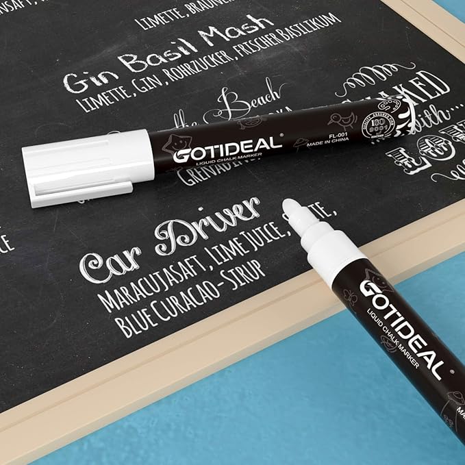 GOTIDEAL White Liquid Chalk Markers, 12 Pack Chalkboard Markers, Chalk Pens for Car Windows, Signs, Blackboard, Glass Painting, Erasable 6mm Reversible Chisel & Bullet Tip-…