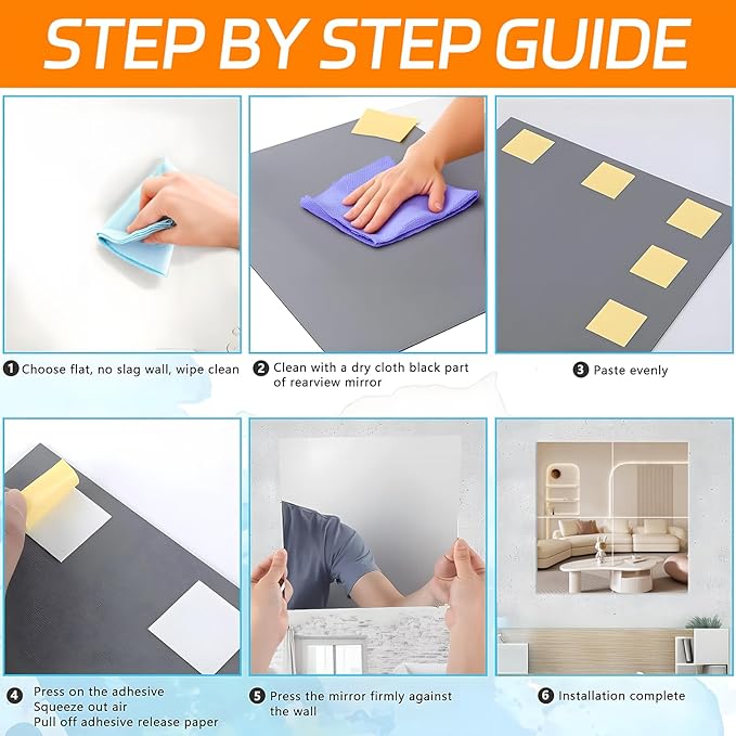 4PCS Self Adhesive Acrylic Mirror Tiles, Flexible Mirror Sheets Wall Stickers, Frameless Non-Glass Mirror Stickers Reflective Mirror for DIY Craft, Home Wall Decor (8 * 8 Inches, 2MM Thick)