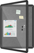 26"x20" Enclosed Bulletin Board, Lockable Weather-Resistant Aluminum Cork Noticeboard for School & Office, Black Frame w/Grey Flet