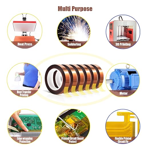 6 Rolls 10mm x16m(52FT) Heat Tape High Temperature Heat Resistant Tape Heat Transfer Tape for Heat Sublimation Press Vinyl,No Residue