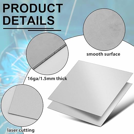 2 Pcs 16 Gauge 6 x 6 Inch Metal Steel Sheet Steel Plate Mild Carbon Cold Rolled Square Weldable Metal Panels for Outside Industrial DIY Use Projects Weld Accessories