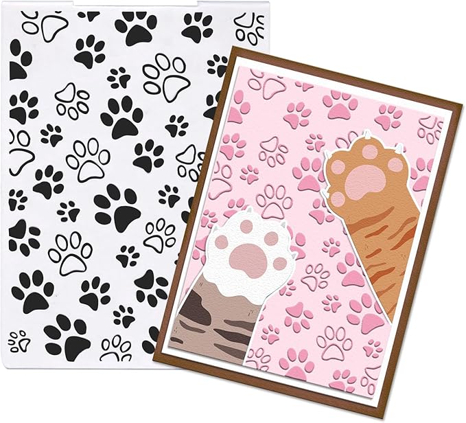 Glodecart Pawprint Background Embossing Folder, Plastic Textured Impressions Cute Dog Cat Footprint Embossing Folder Template for Card Making Dog Lovers Scrapbooking Paper Craft Album Stamps DIY Décor
