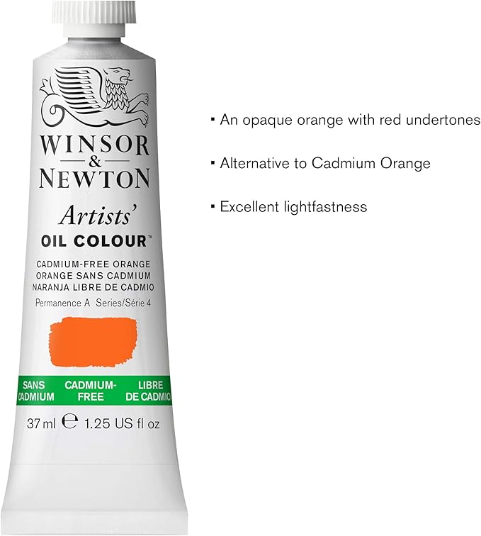 Winsor & Newton Artists' Oil Color, 37ml (1.25 oz) Tube, Cadmium-Free Orange