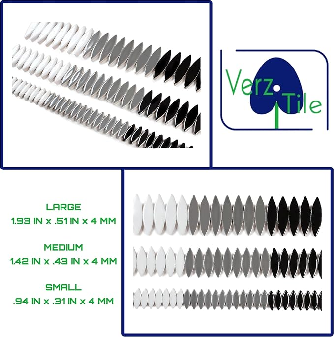 VerzTile Mosaic Tiles for Crafts - Petal Shaped Ceramic Tile Craft Hobbies & Art Projects 39 Color Options Endless Creativity DIY Design (Black White & Gray)