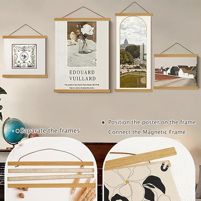 Artmag Magnetic Poster Hanger Frame, 26x38 26x37 26x20 Light Wood Wooden Magnet Canvas Artwork Print Poster Hangers Frames Hanging Kit (Teak Wood, 26")