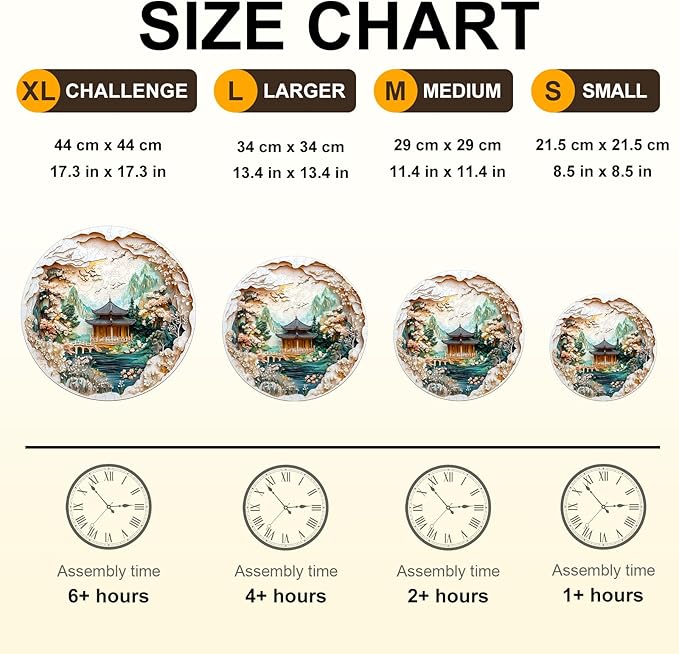 KAAYEE Wooden Puzzles for Adults, 3D Visual Effect Chinese Landscape Painting Wooden Jigsaw Puzzle Unique Shape Wood Puzzle Adult, 3D Effect Flat Puzzle Birthday Family Games (L-13.4*13.4 in-285pcs)