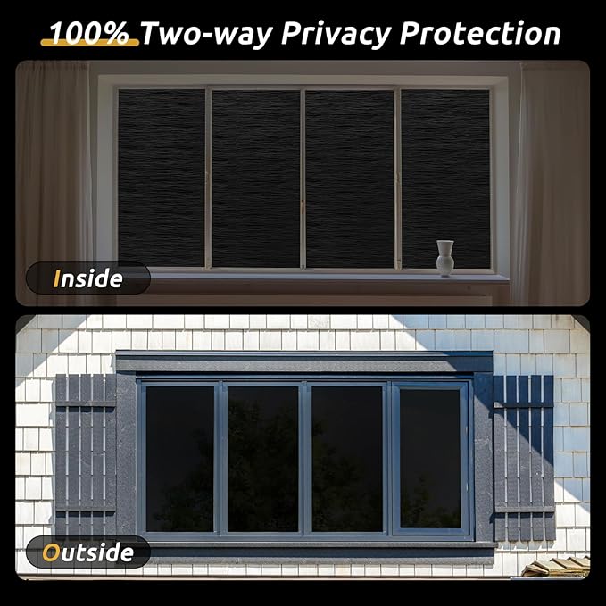 rabbitgoo Blackout Window Film, Sun Light Blocking Window Black Out Cover for UV Reduction, Removable Tint Room Darken Heat Control Frosted Glass Sticker for Home, Black, 23.6 x 157.4 Inches