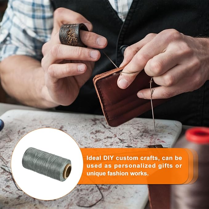 MECCANIXITY Waxed Thread,197 Yard 1mm 210D Flat Wax Thread Polyester Waxed String for Leather Sewing Hand Weaving Book Binding Home Decoration,Gray