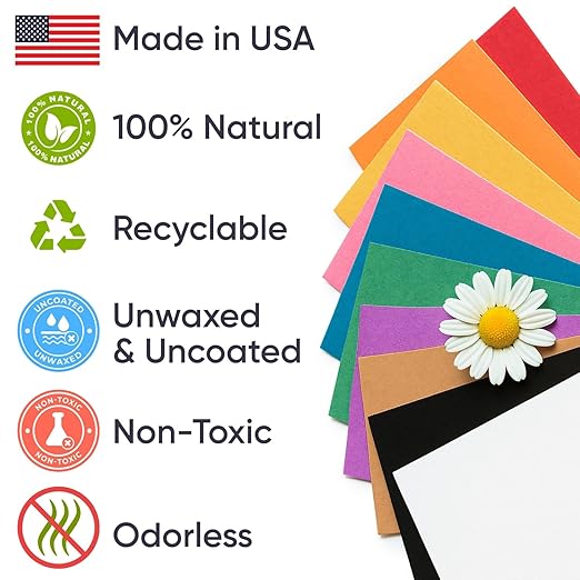 36" x 1200" (100 ft) Pack of 10 Rolls USA-Made Multi-Color Kraft Paper, 45 lbs/66 GSM – Colored Kraft Paper for Packing, Crafts, DIY Projects, Gift Wrapping – Non-Toxic, Safe for Kids