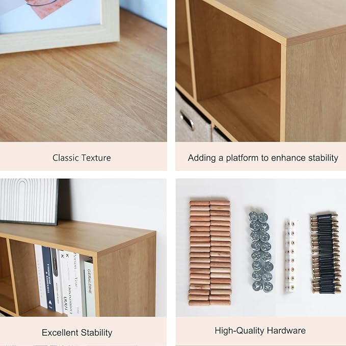 Wooden 8 Cube Storage Organizer with Closed Back Panel, Cube Shelf Heavy Duty Cubby Storage Organizer with Compartments for Living,Display Shelf,Bookshelf Furniture (Oak, 8-Cube)