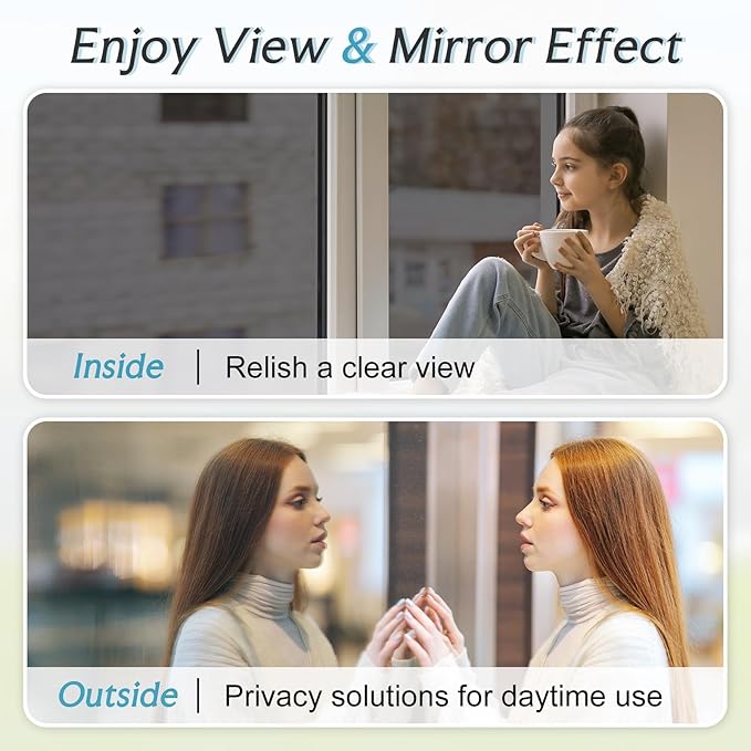 DOWELL One Way Window Privacy Film with 3 Tools Window Tint for Home Sun Blocking Heat Control Anti UV Reflective Mirror Covering See Out Not in for House and Office Black Silver 17.5" X 157.4"