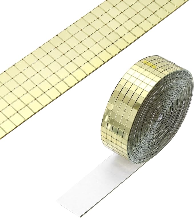 PATIKIL 5x5mm Self Adhesive Mirrors Mosaic Tiles, 3600 Pcs Square Mini Glass Mosaic Disco Tile Sticker for DIY Craft Disco Ball Party Decoration, Gold Tone