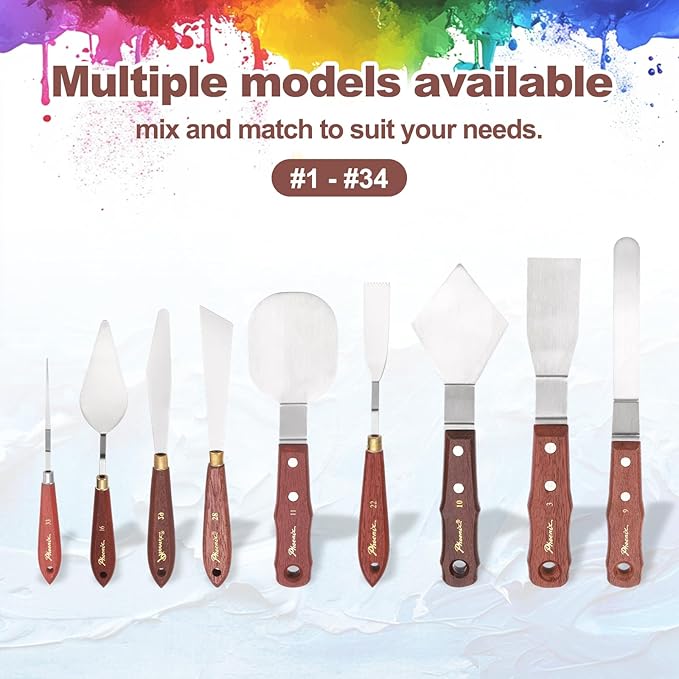 MECCANIXITY Pack of 1 Palette Knife No.33, 8.3" Long Palette Knives with Stainless Steel Flexible Spatula Pallet Knife and Wood Handle for Scraping, Mixing, Oil Acrylic Painting Canvas