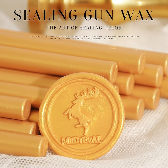 Melting Glue Gun Sealing Wax Sticks for Envelope Thanksgiving Card, Party or Wedding Invitation, Xmas Wrapping,Mini Size, Pack of 16 in Amber Gold