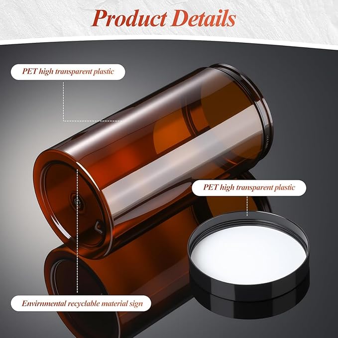 SATINIOR 24 Pieces Empty Clear Plastic Jars with Lids Round Storage Containers Wide Mouth for Beauty Product Cosmetic Cream Lotion Liquid Butter Craft and Food(Amber Lid,32 oz)