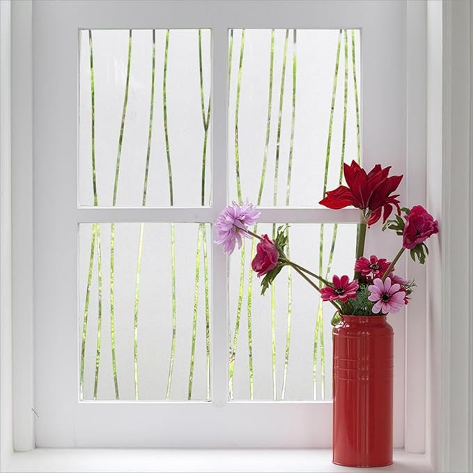 Finnez Window Privacy Film Decorative Frosted Window Cling Privacy Film for Glass, Non-Adhesive Heat Anti-UV for Home Office Living Room, Irregular Stripe Patterns, 29.5 x 157.4 Inches
