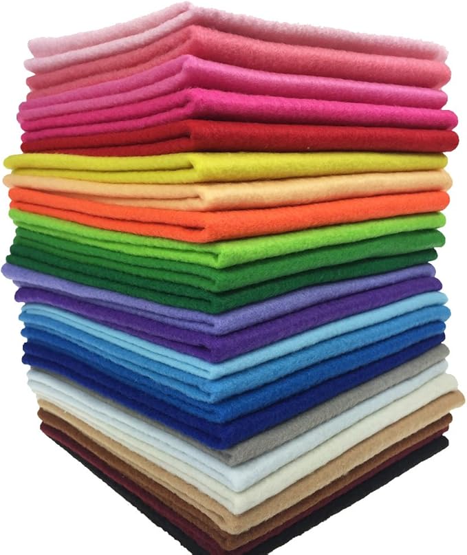 24pcs Thick 1.4mm Soft Felt Fabric Sheet Assorted Color Felt Pack DIY Craft Sewing Squares Nonwoven Patchwork (25 * 25cm)