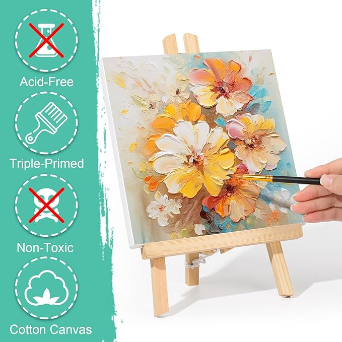 ESRICH Stretched Canvas for Painting, 10 Pack 8x8 Canvas for Painting Primed Acid-Free, Wood Framed Blank Canvas, Art Canvases for Beginners, Artists for Oil,Acrylic Paint, Pouring Painting.