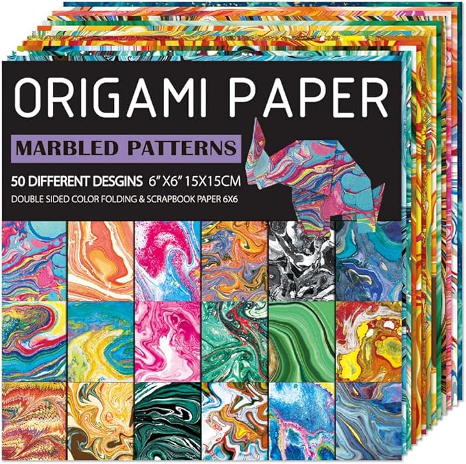 Square Origami Paper 6x6 Double Sided 50 Sheets 50 Colors 70GSM Origami Kit Japanese Chiyo Easy Fold Arts Crafts DIY Handwork Beginner Rock Color