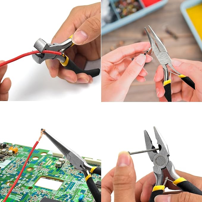 8pc 4.5" Mini Pliers Set - Long, Diagonal, End Cutting, Bent, Combination, Flat, Needle, Round Nose Pliers for Jewelry Making