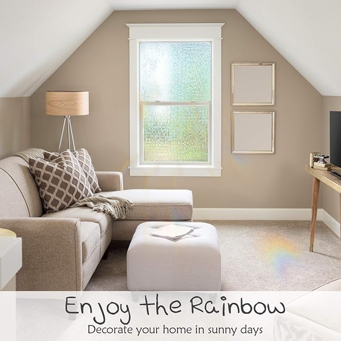 HIDBEA 3D Window Privacy Film - Rainbow Decorative Clings, Heat Control Vinyl Glass Tint, Mosaic Patterns - 17.5 x 78.7 Inches