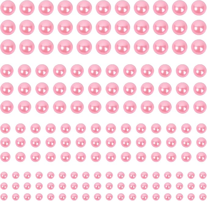 2000+pcs 12 Sheets Self Adhesive Pearl Stickers for Hair, Face, Makeup, Eye, Nail, Crafts, 3mm, 4mm, 5mm, 6mm (Pink)