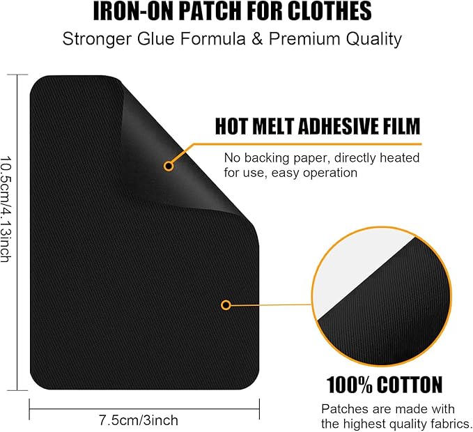 MOONSJONES Iron on Patches for Fabric Clothes, Iron-on Patch Repairing Inside & Outside Holes for Jeans, Backpacks, Down Jackets, Hat, Pants, Sweaters (7.5 cm x 10.5 cm) - 12Pcs