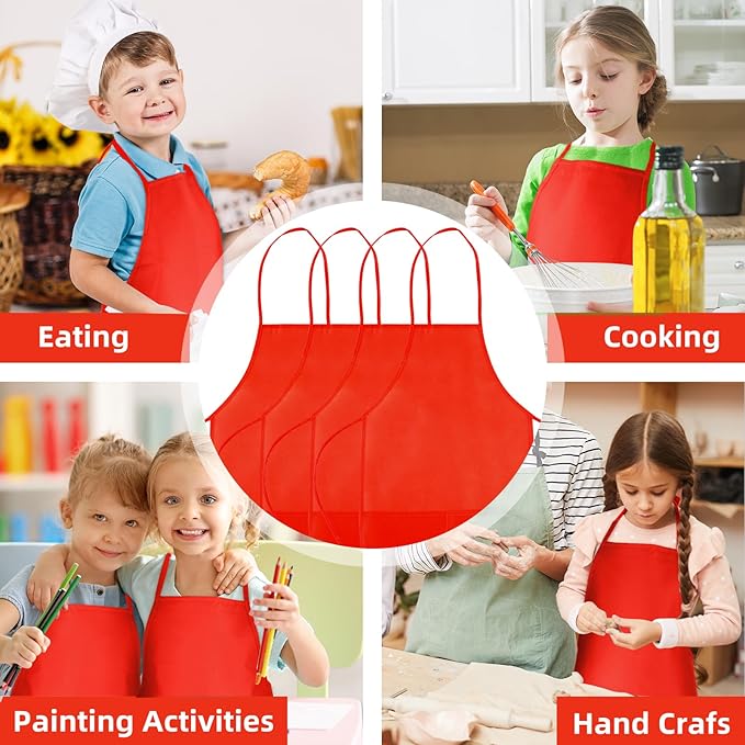 CHRORINE 6/12/24 Pack Kids Painting Apron Toddler Art Aprons for Kids Paint Apron Smock for Painting Cooking Craft Activity