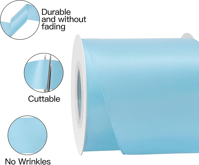 Blue Mist Satin Ribbon 3 Inch X 15 Yards Solid Color Double Faced Ribbons Perfect for Crafts Wedding Decor Bow Making Arts Sewing and More