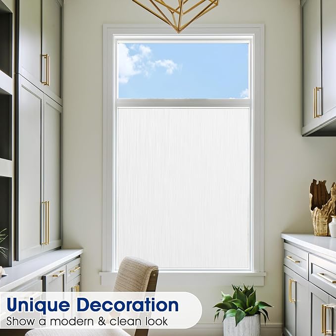 Privacy Window Film Static Cling, Frosted Glass Decorative Window Film with 96% UV Blocking, Non-Adhesive Removable Window Cling for Home Office Bathroom, 17.5 x 78.7 Inches, White