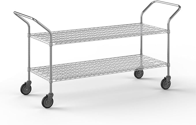 24" W x 60" L x 36" H Chrome Heavy Duty Utility Cart | 2-Tier | NSF Commercial Storage Rack Mobile Unit | Storage and Mobility Solution for Your Business