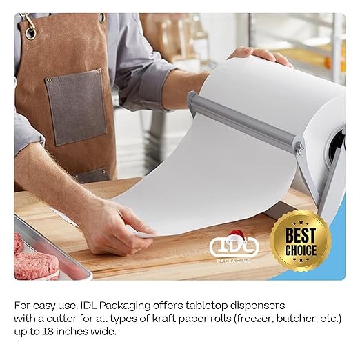White Freezer Paper 18" x 13200" (1100 feet) with Cutter - USA-made Large Freezer Paper Roll for Meat & Fish - Poly-Coated Food Wrapping Material for Freezing by IDL Packaging