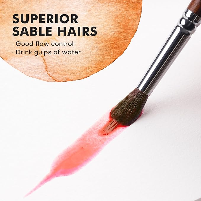 Watercolor Brushes Professional, Fuumuui 9pcs Sable Paint Brushes & Natural Squirrel Mop Brush Set with Extended Needle, Round Point, Flat, Dagger, Quill Wash for Watercolor Gouache Inks
