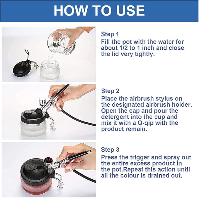 JOYABEST Multi-Purpose AirbrushCleaning Pot Airbrush Washing Tool, Spray Gun CleanerAir BrushGlassJar with Holder Station
