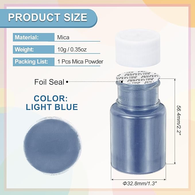 uxcell 10g/0.35oz Cosmetic Grade Mica Powder, 600 Mesh Mica Powder Natural Resin Epoxy Pigment Powders for Casting Resin, Candle Dye, DIY Nail Polish and Lip Gloss, Light Blue